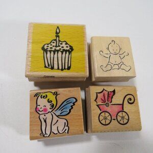 Baby (4) Rubber Stamps Wood Mounted